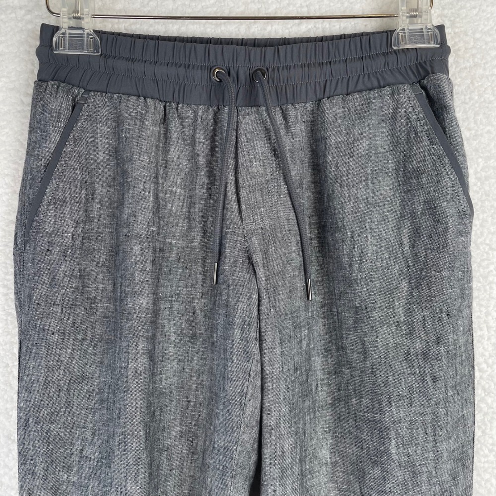 Athleta Gray Linen Drawstring Jogger Pants Cuffed Petite 0P RN 54023